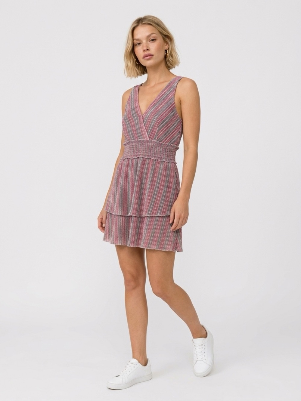 SAYLOR Pink metallic Multicolor Striped Tiered dress